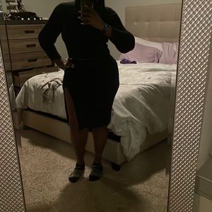 Black turtle neck sweater dress high split on the side